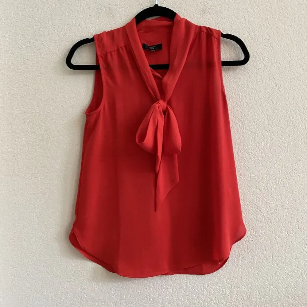 J Crew Women’s XSP Drapey Tie-Neck Sleeveless Top‎ Bright Cerise Red Blouse